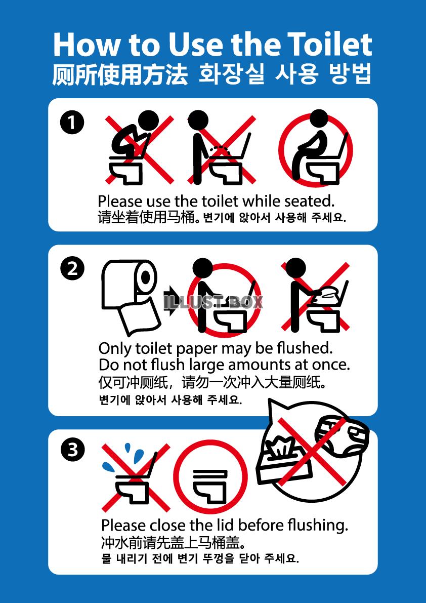 外国人向けトイレの使い方英語中国語韓国語版