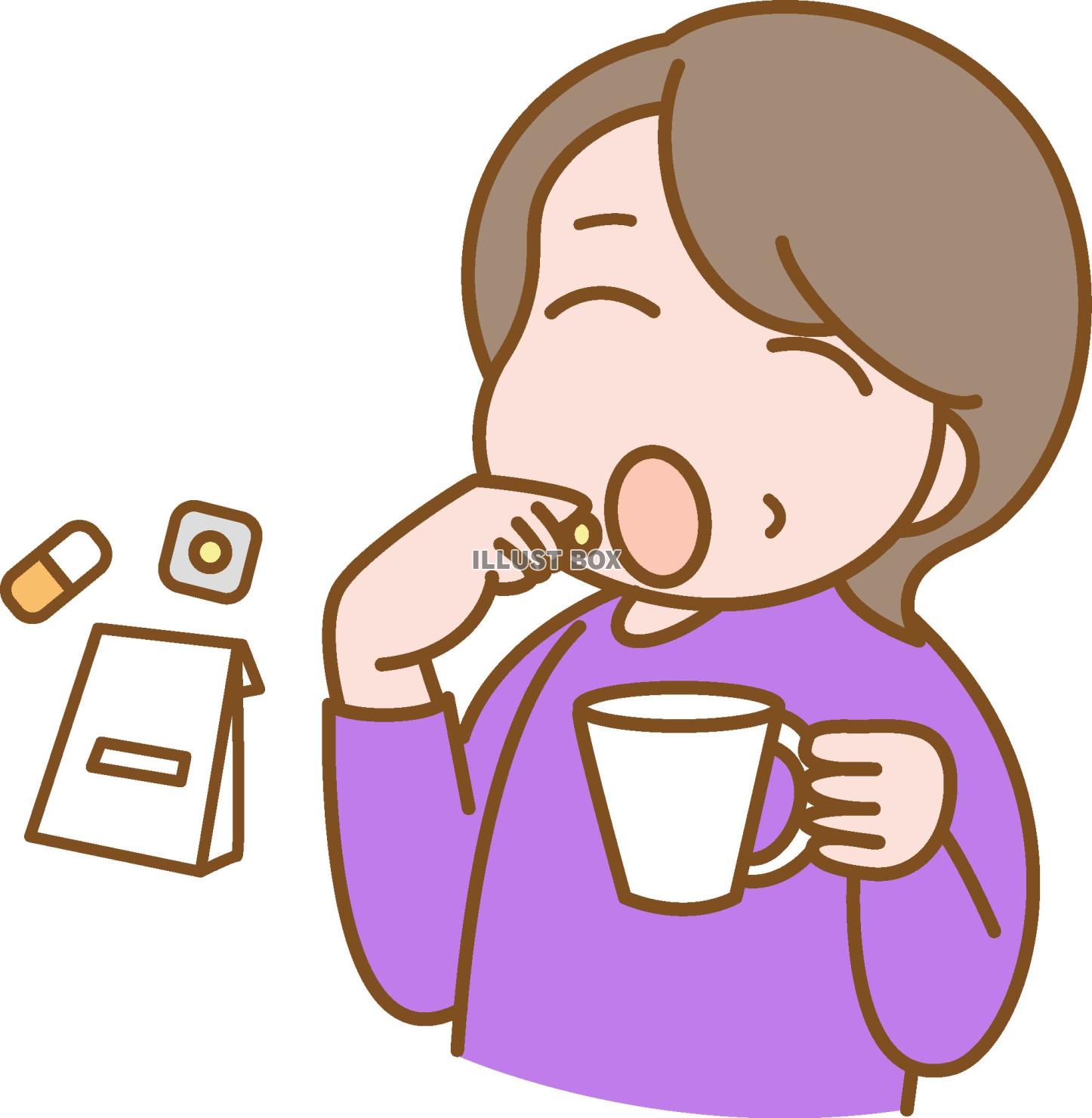薬を飲むシニア女性