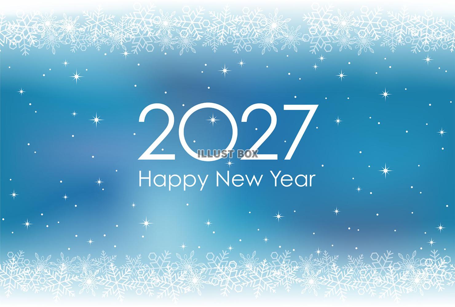 2027年　雪の背景の年賀状テンプレート