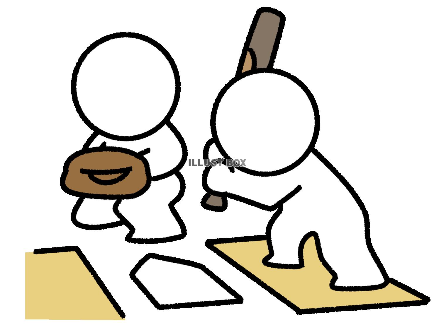 バットを持って深く構える棒人間
