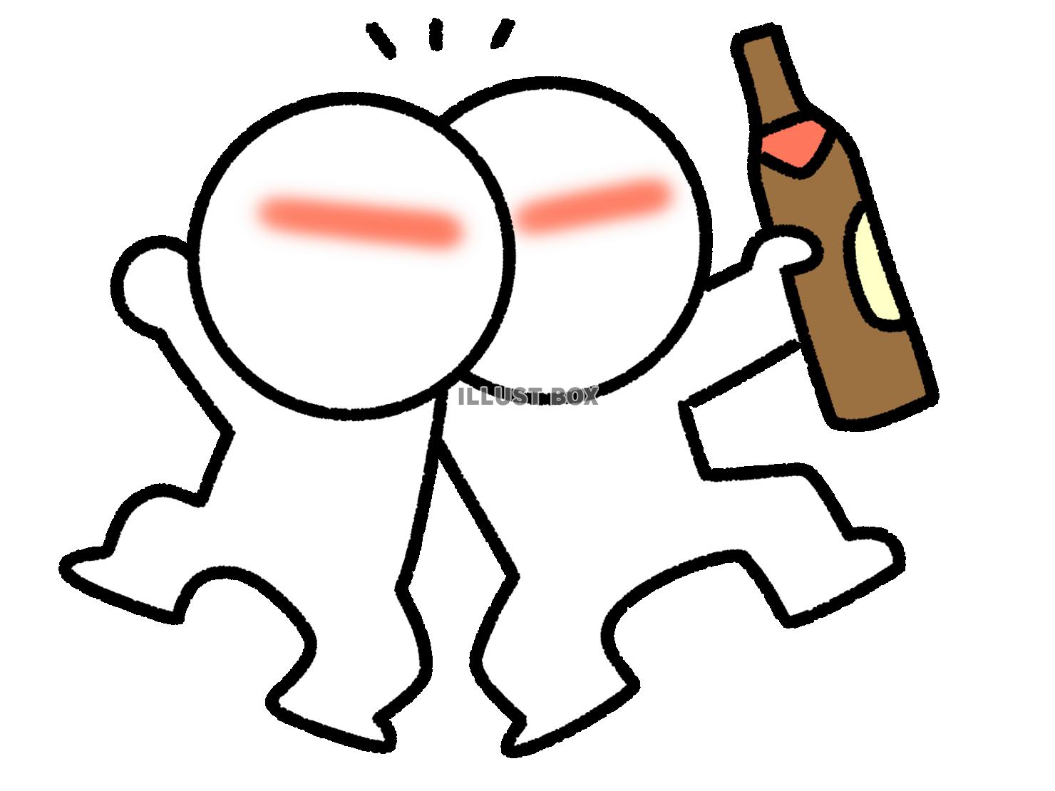 酒瓶を持ち肩を組む酔っぱらった棒人間