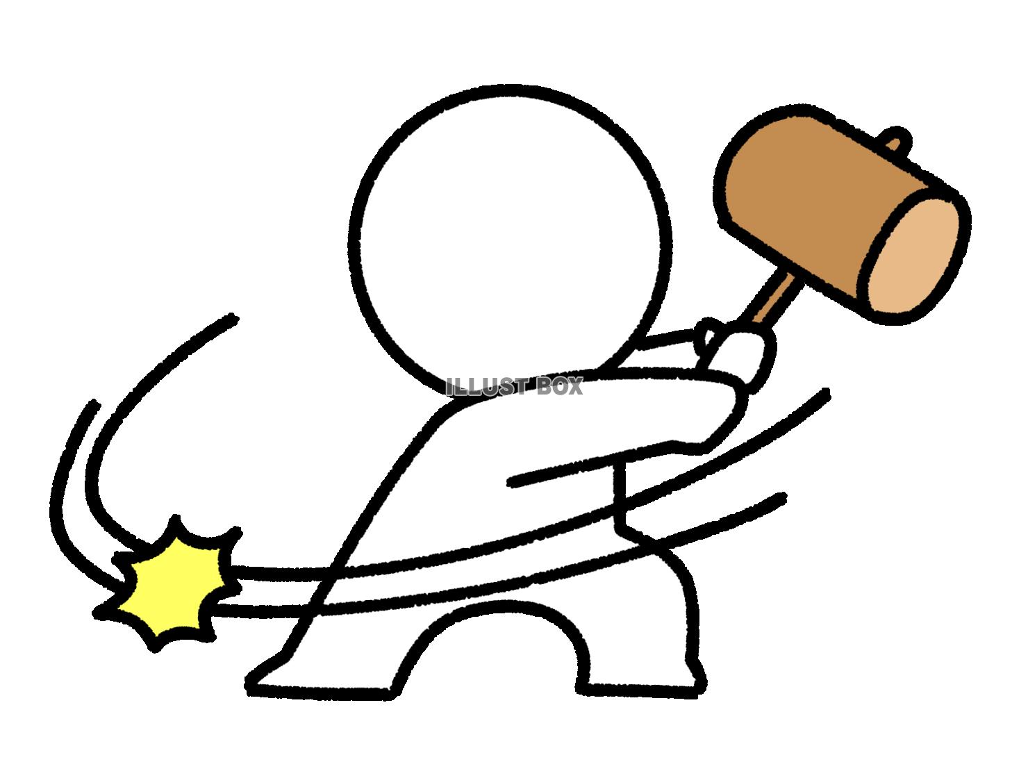 ハンマーで叩く棒人間