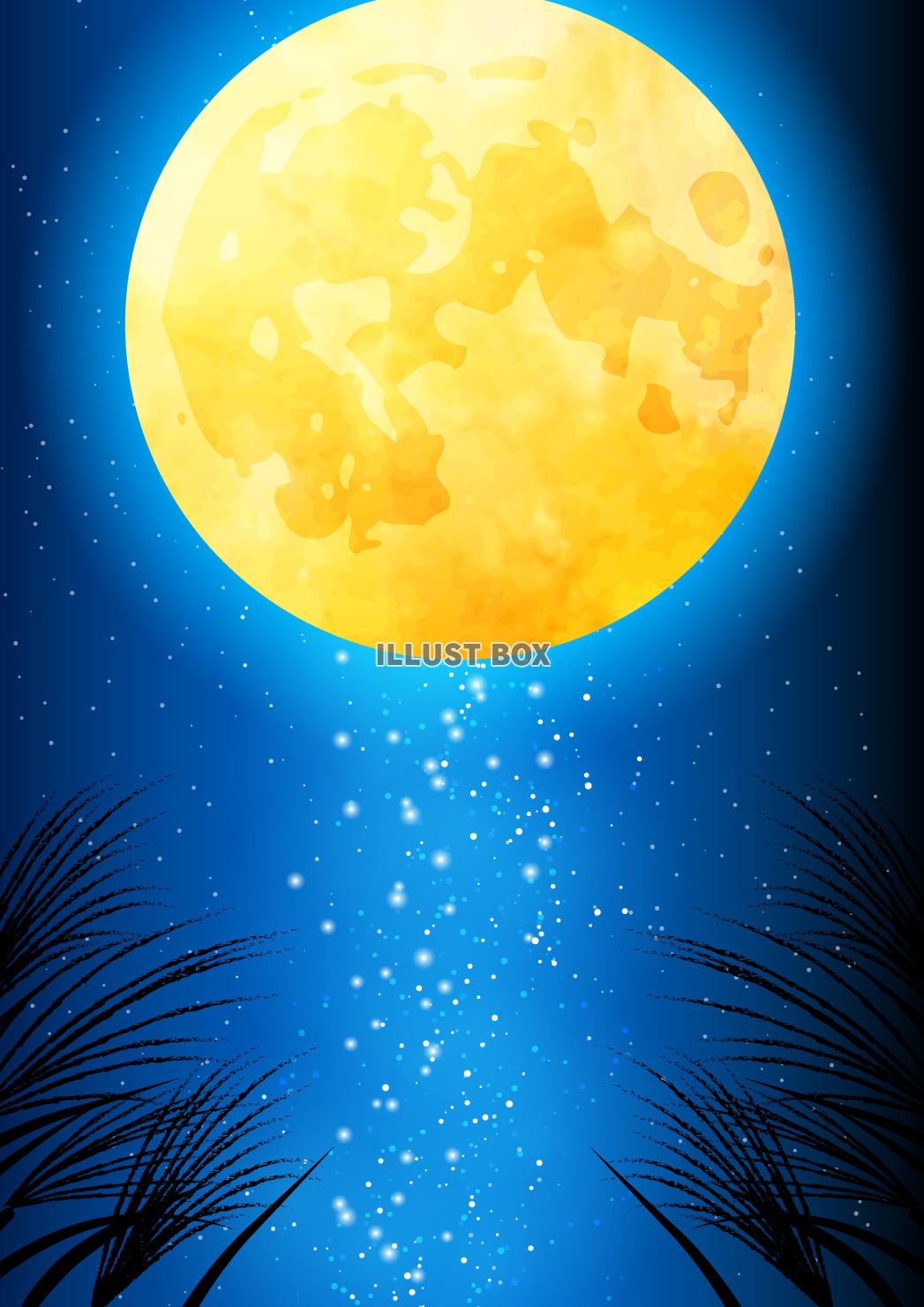満月・ススキ・秋・十五夜・お月見・縦