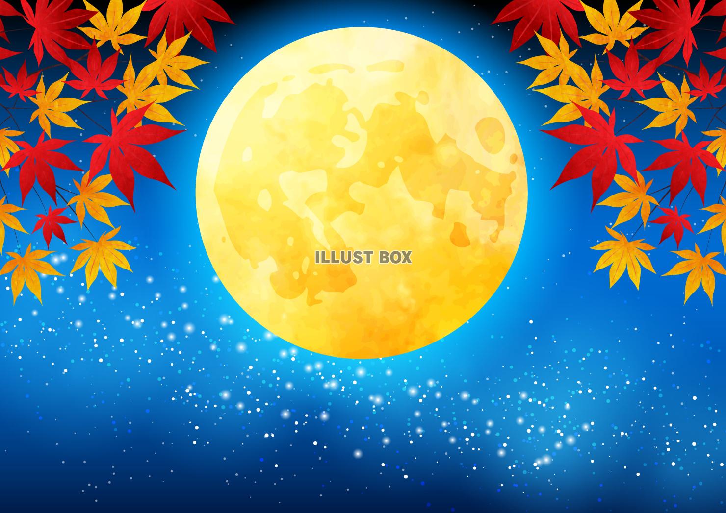 満月・紅葉・秋・十五夜・お月見・横