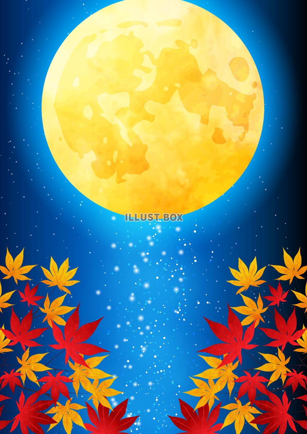 満月・紅葉・秋・十五夜・お月見・縦