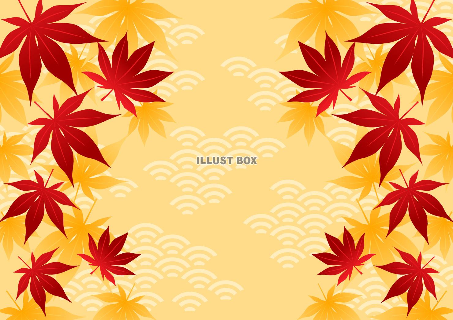 紅葉、青海波、秋、オレンジ色、横