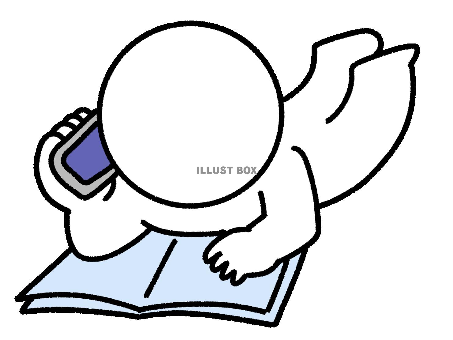 スマホで話をしながら本を見る棒人間