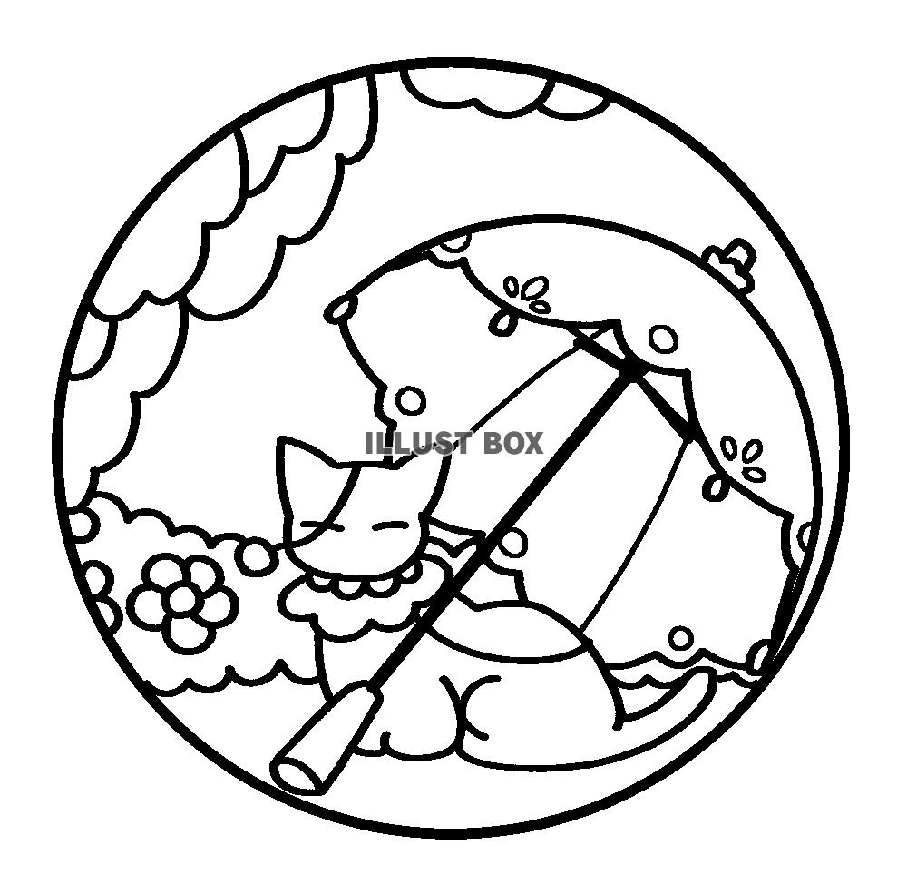 猫のステンドグラス風イラスト・日傘塗り絵