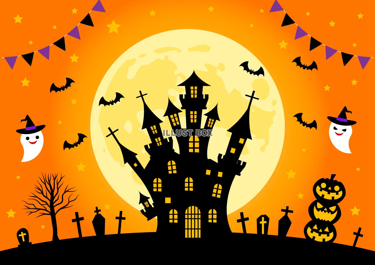 ハロウィーン・カボチャ・旗・月・オレンジ・横