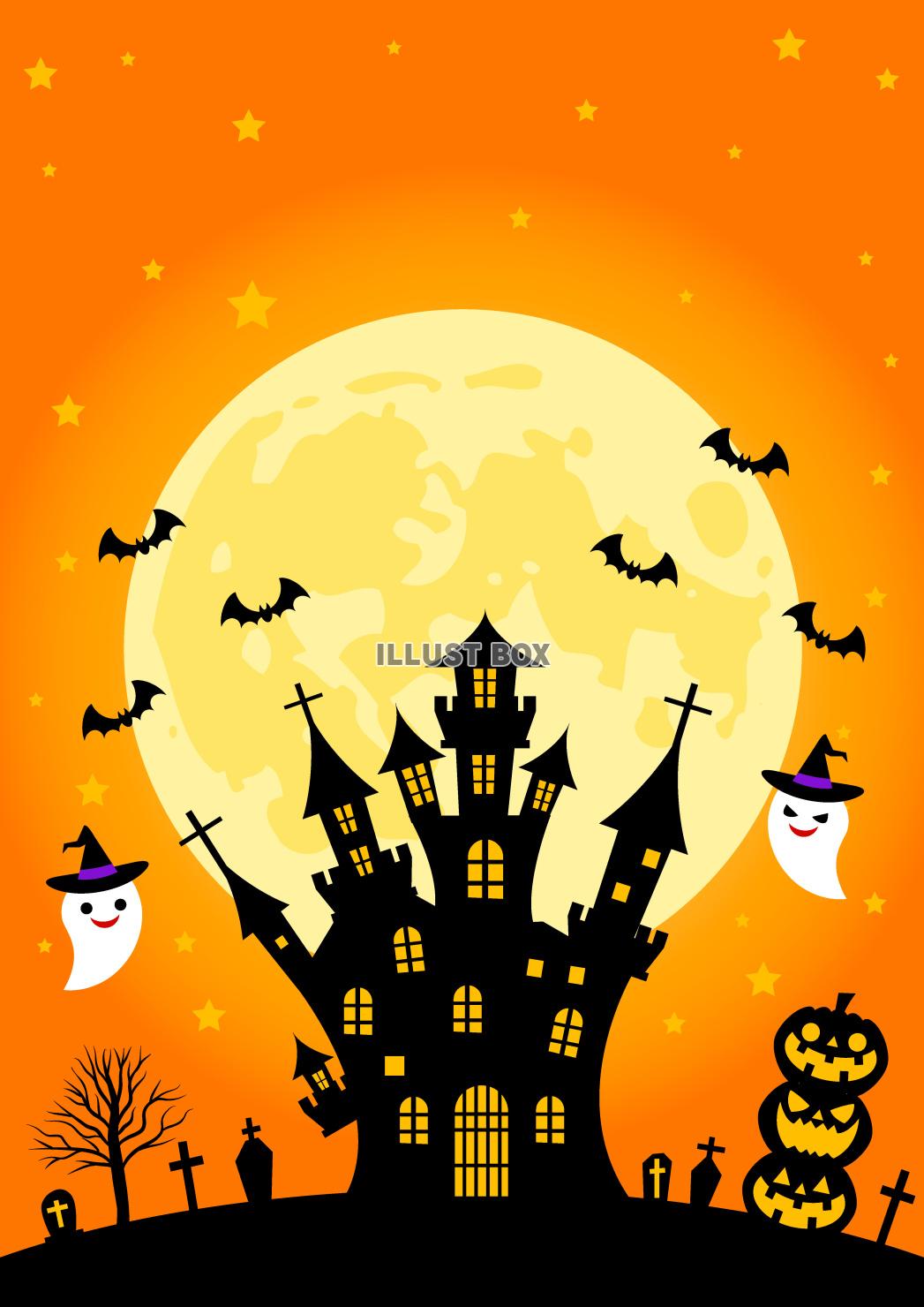 ハロウィーン・カボチャ・旗・月・オレンジ・縦