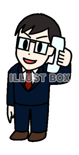 電話対応する眼鏡のサラリーマン
