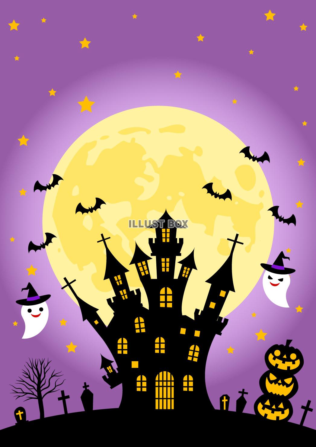 ハロウィーン・カボチャ・月・紫・縦