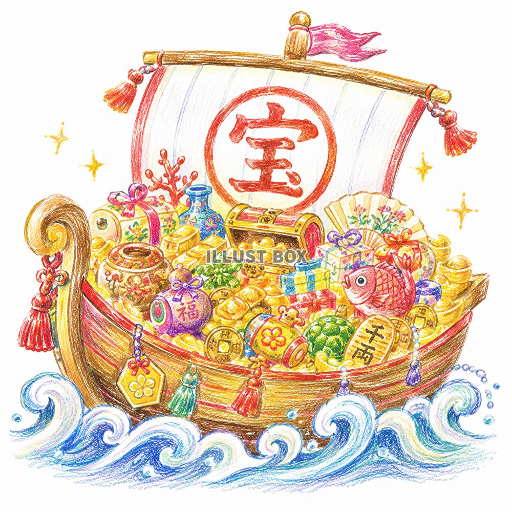 宝船　色鉛筆
