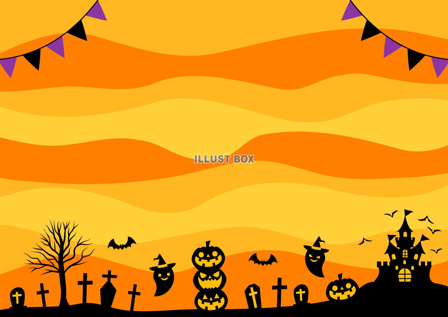 ハロウィーン・風景・旗・オレンジ色・横