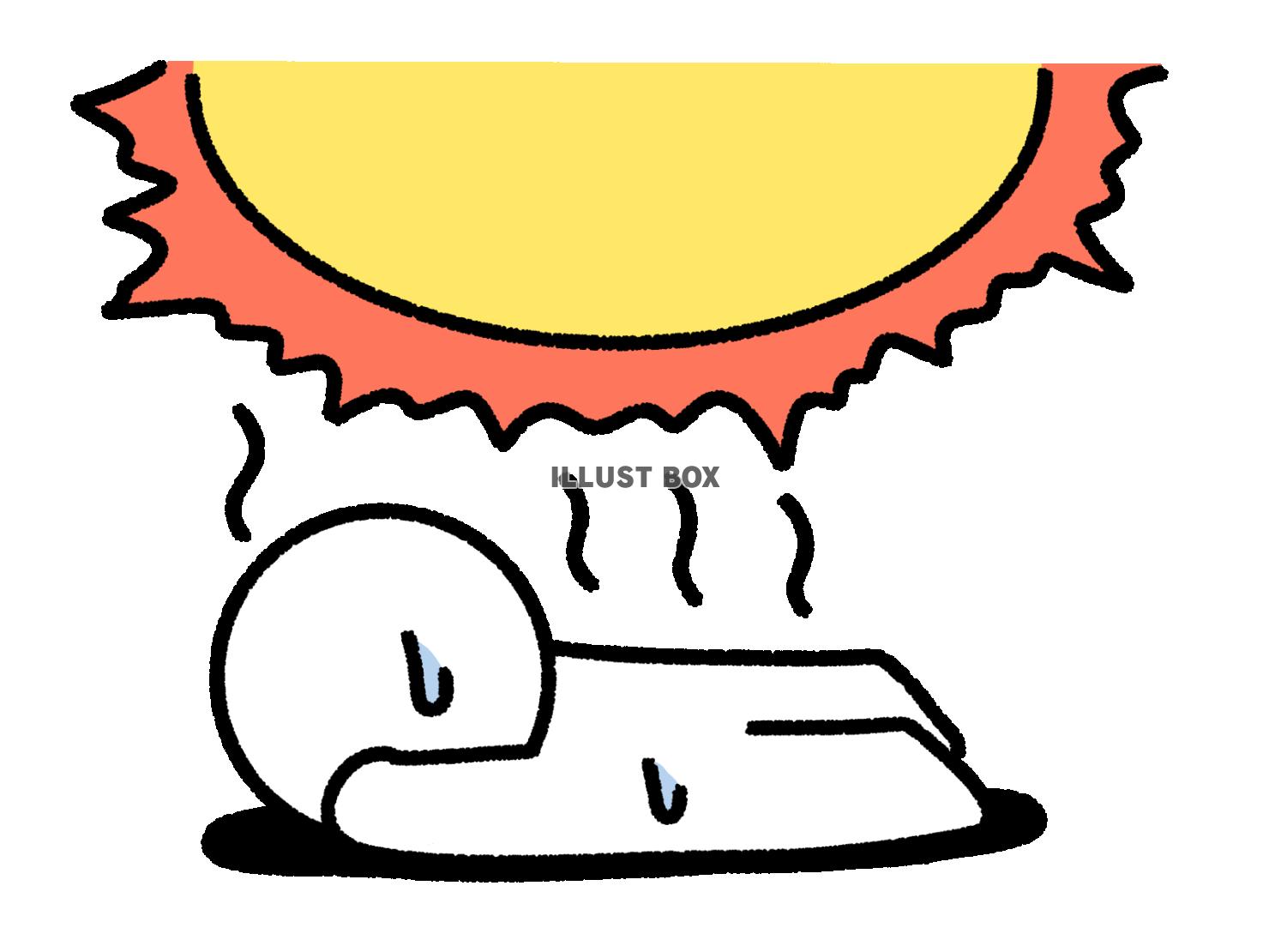 太陽の暑さに倒れ込む棒人間
