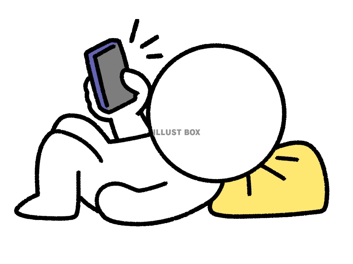 仰向けに寝ながらスマホをポチポチする棒人間