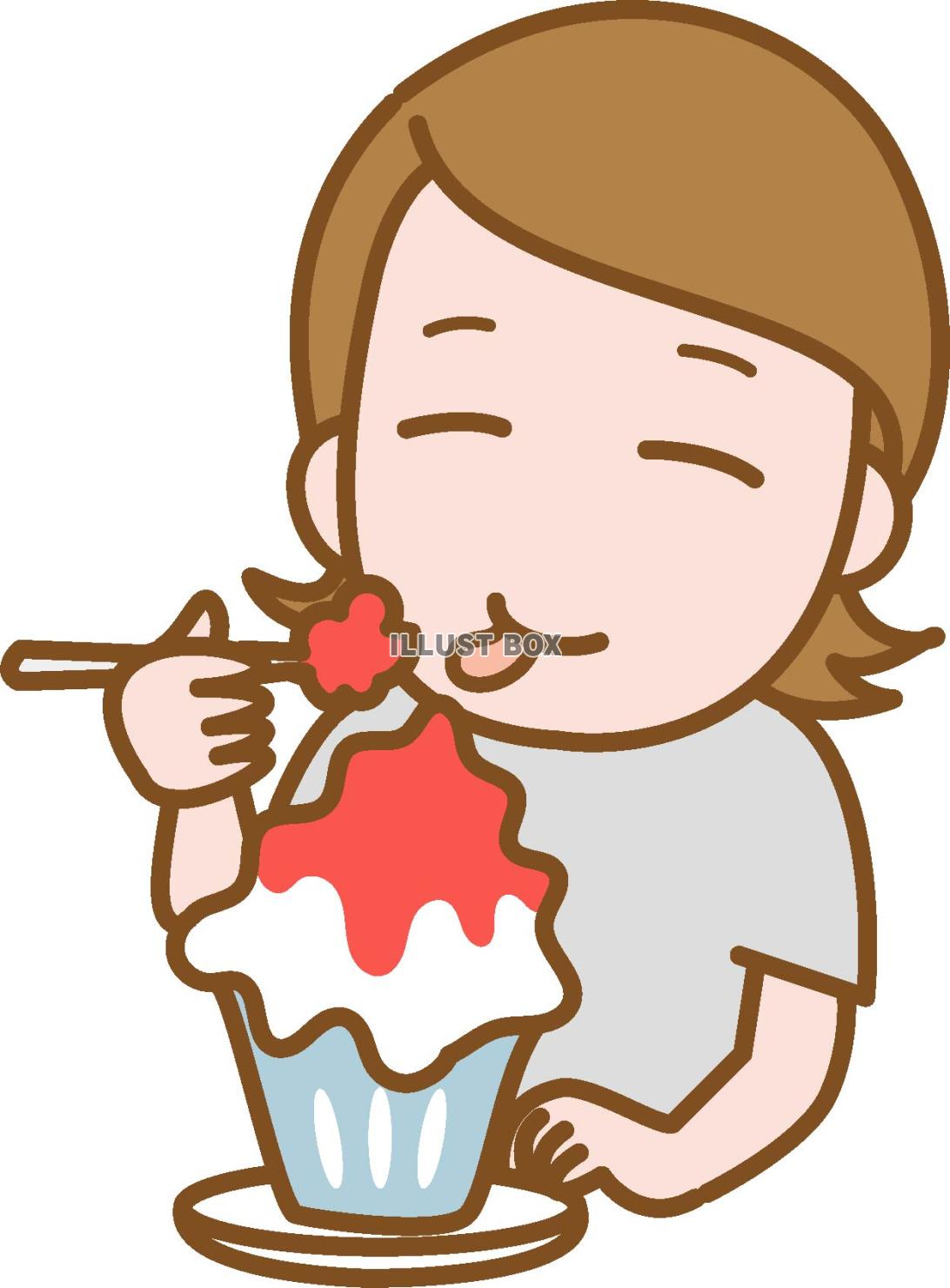 かき氷を食べる女性
