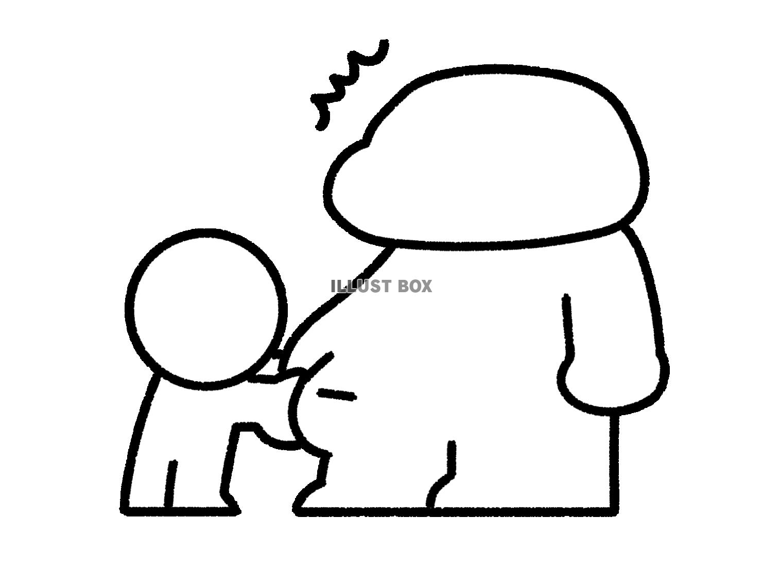 太った人のお腹を掴む棒人間の子供