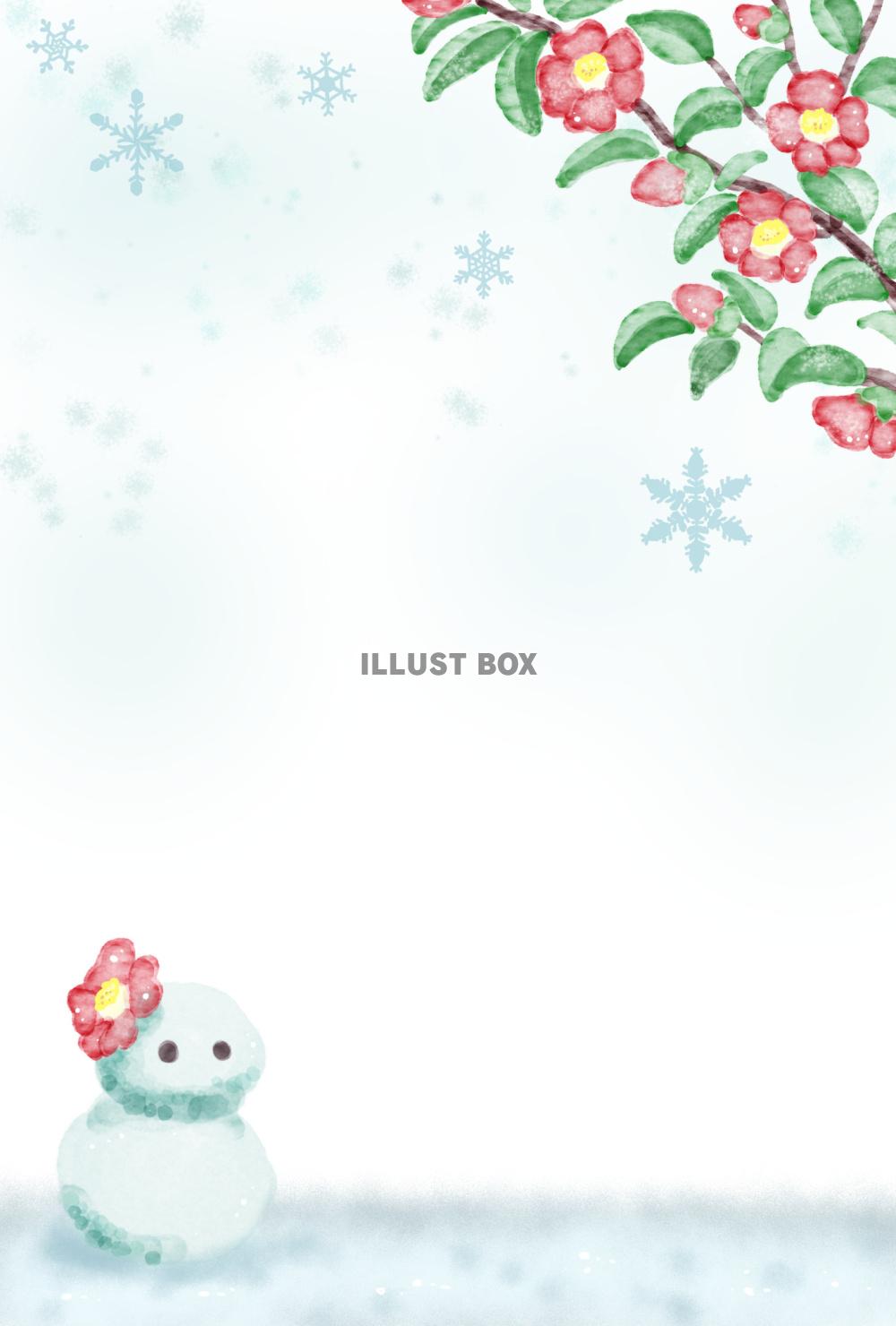 椿と雪だるまのハガキ