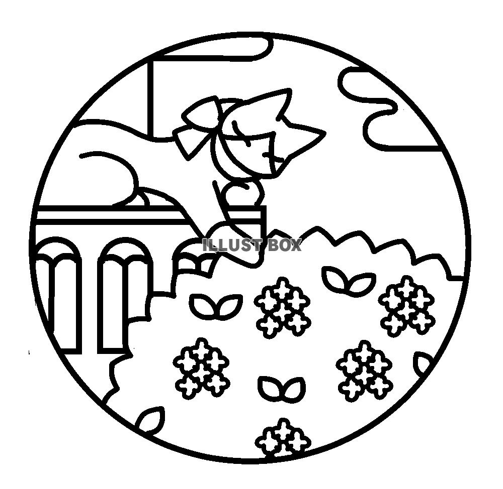 猫と花のステンドグラス風イラスト・金木犀塗り絵