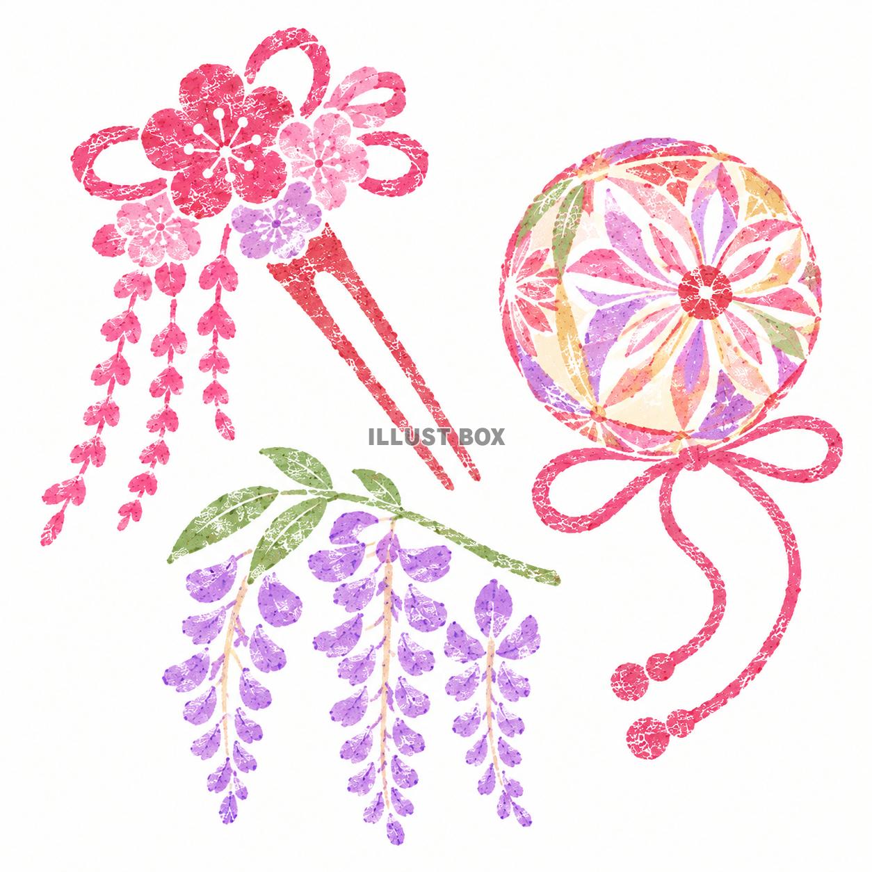 和柄　かんざし　まり　藤の花