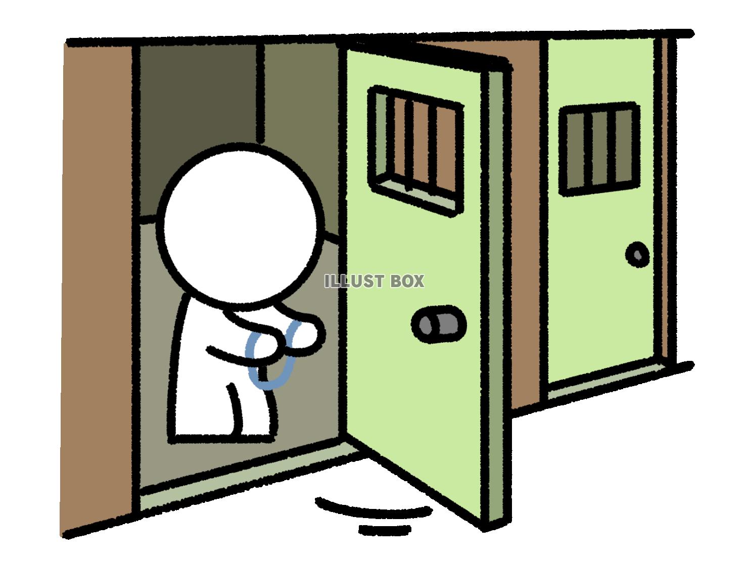 牢屋から出てくる縄手錠をかけられた棒人間