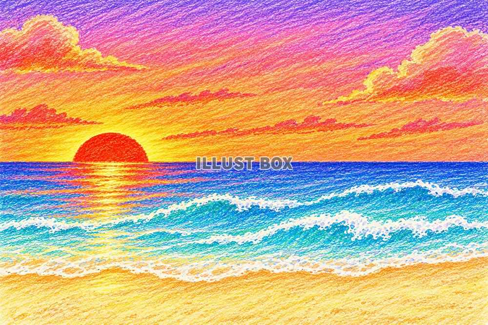 レヨンタッチ 　海と夕日