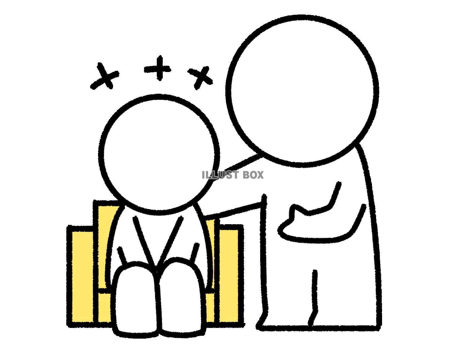 椅子に座った子供を紹介する棒人間