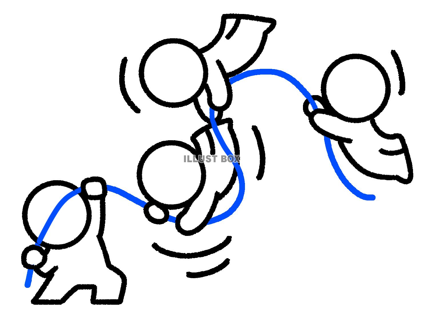 ロープを引っ張って3人の人を釣る棒人間