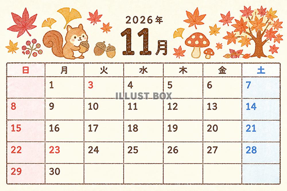２０２６年１１月　カレンダー　紅葉編