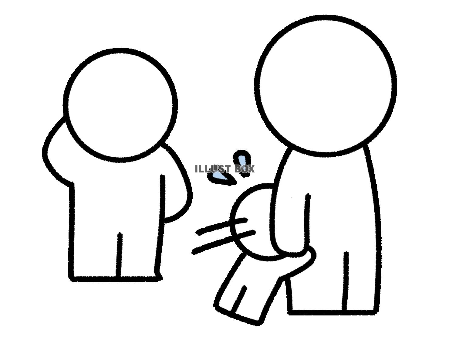 他人を見て親に抱きつく棒人間の子供