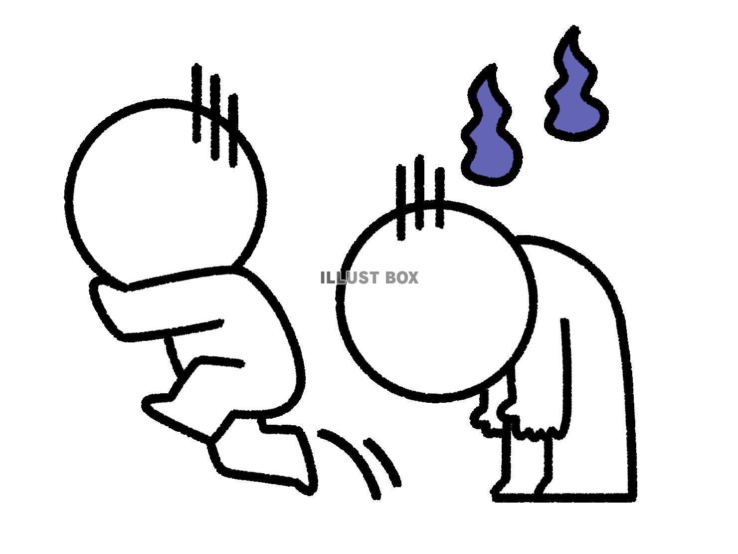 ひどい落ち込みをしている人に驚く棒人間