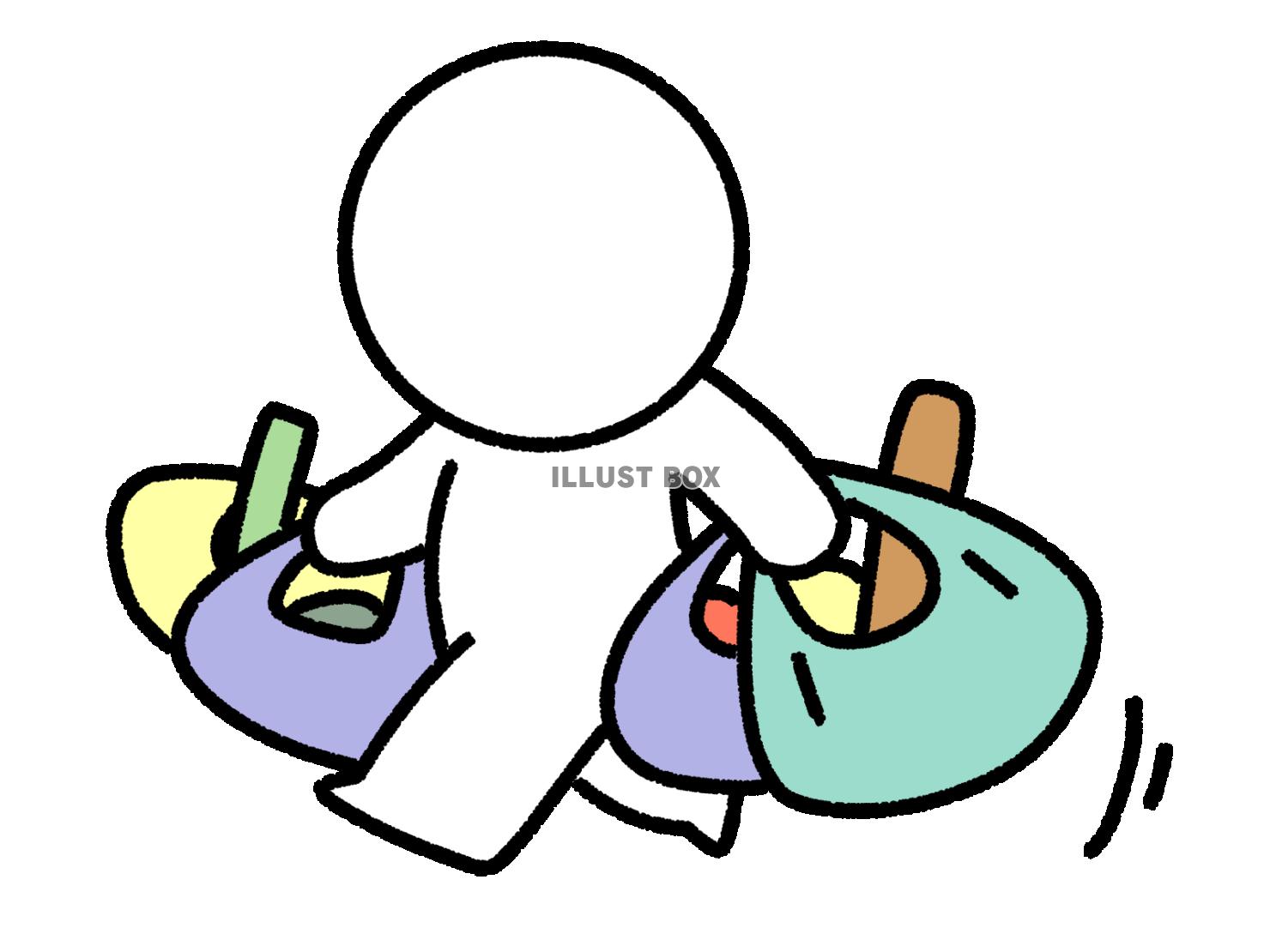 レジ袋を複数もって歩く棒人間