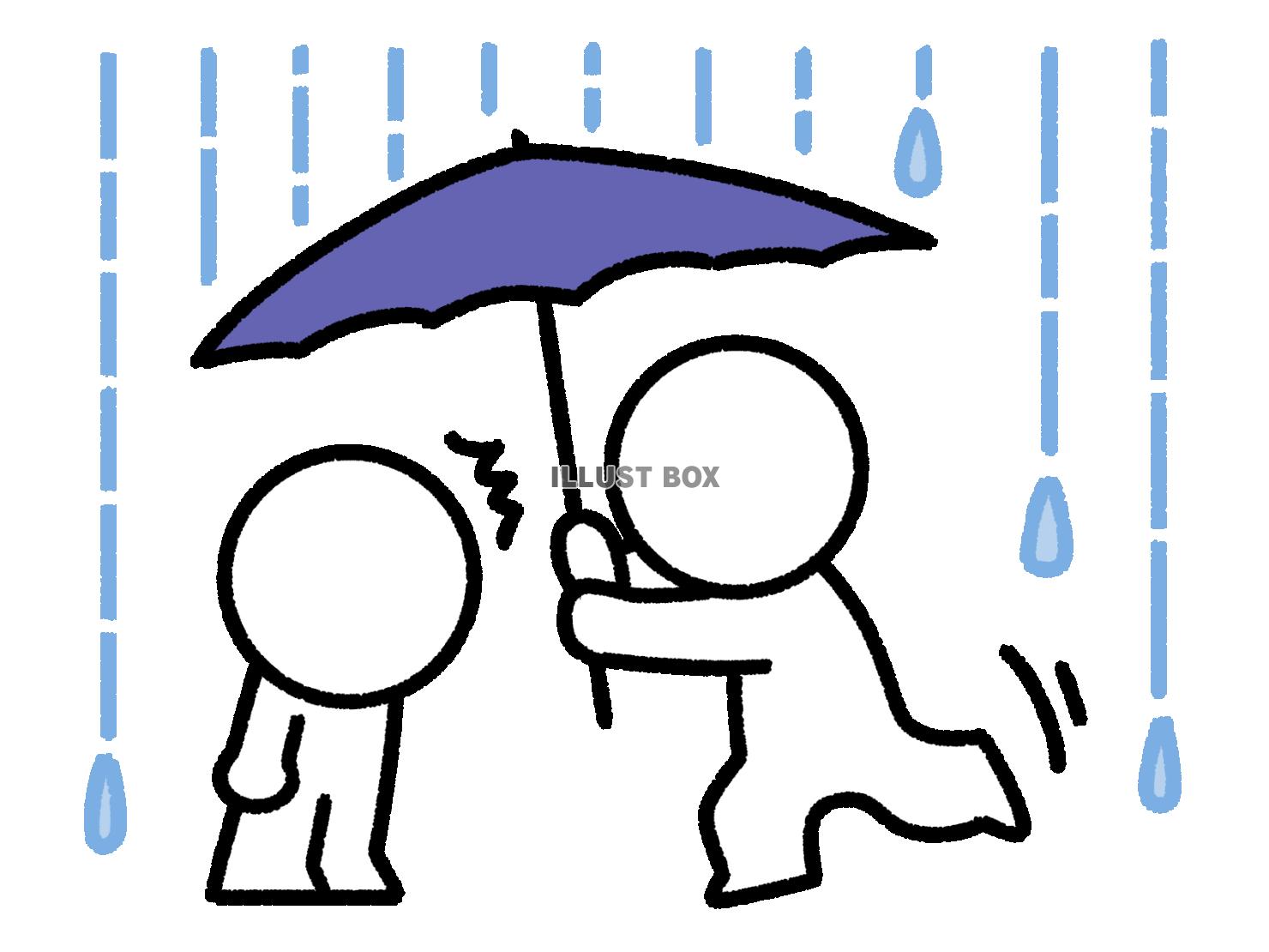 雨の中で子供に傘を差し出す棒人間