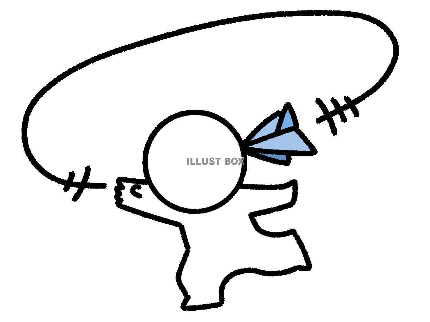 投げた紙飛行機が回って頭に当てられる棒人間
