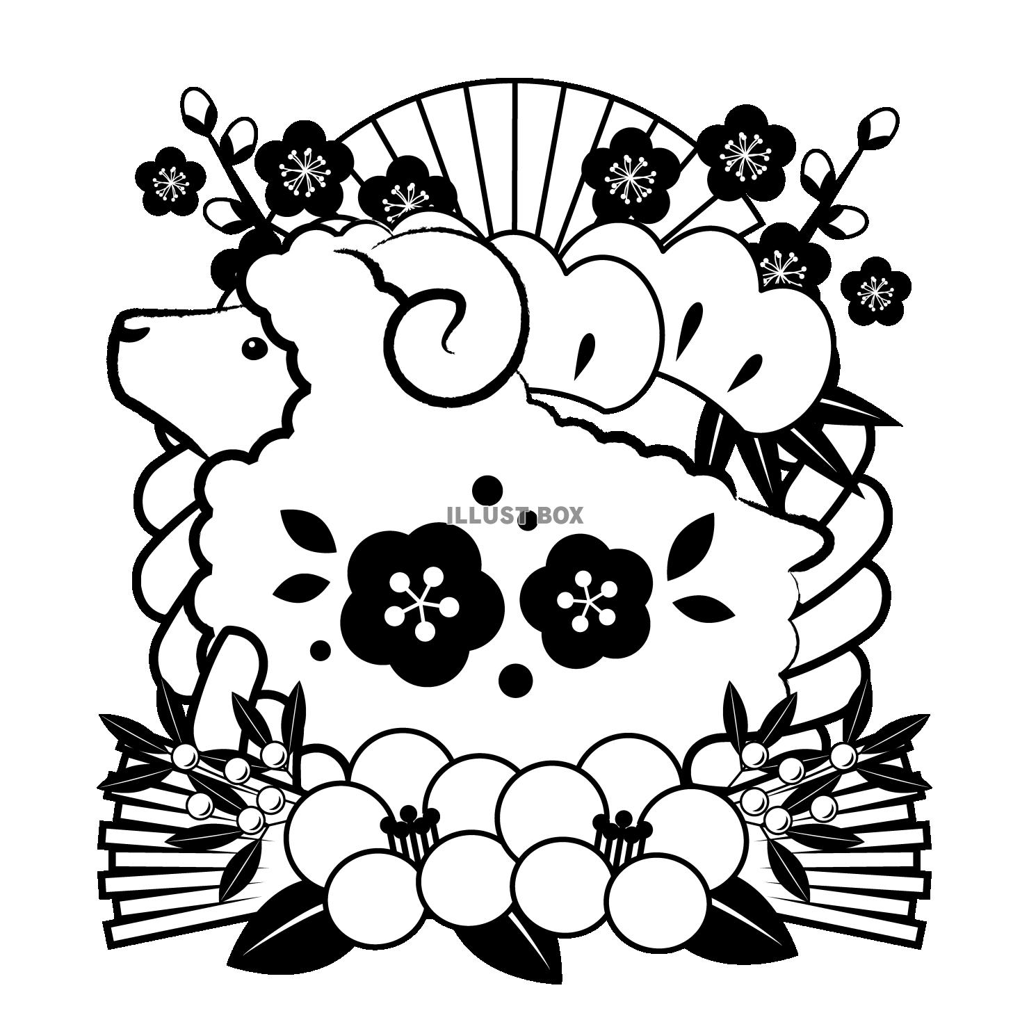 未年年賀アイコン07モノクロ