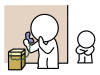 電話をしている人を腕組みして見つめる棒人間