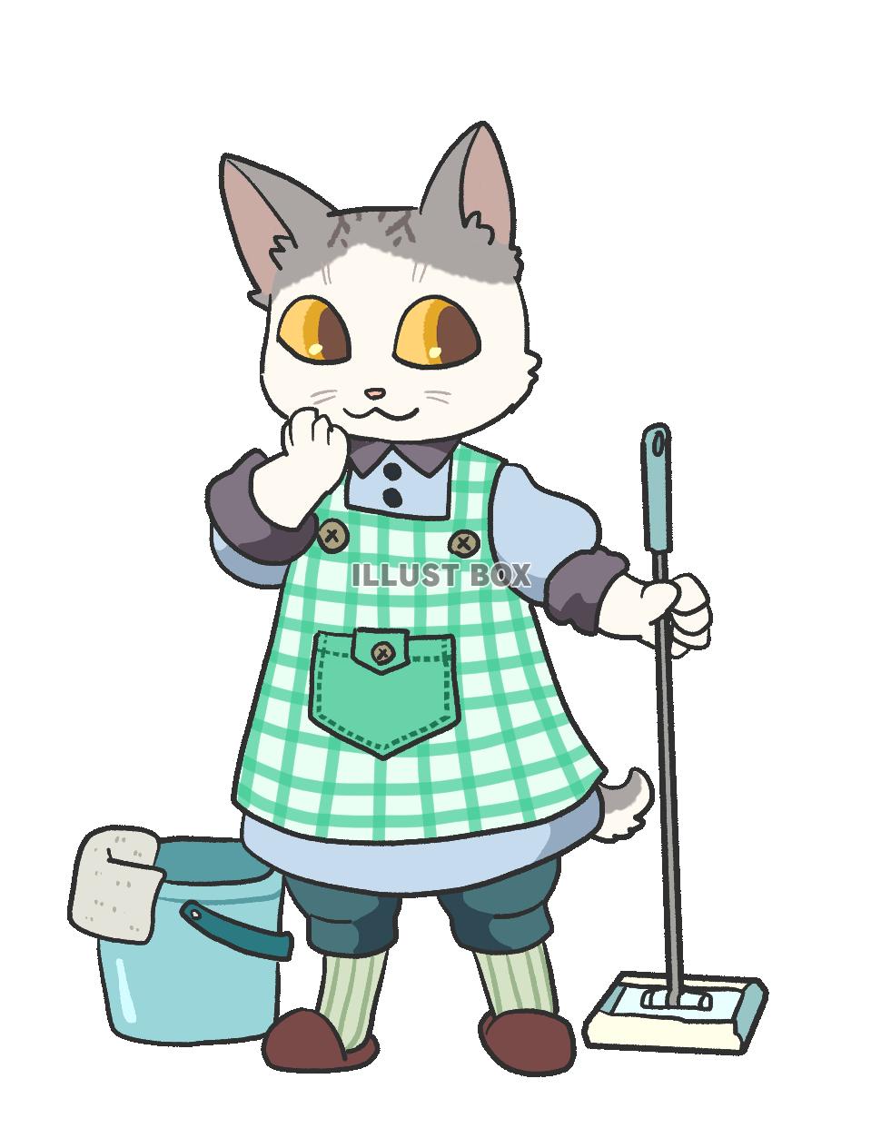 掃除をする猫