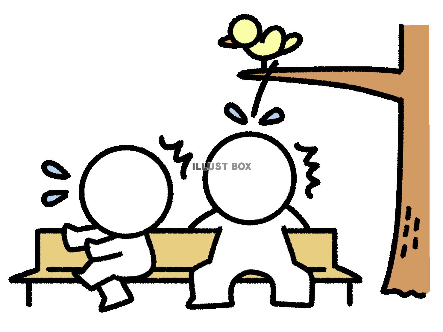 小鳥にふんを当てられる棒人間