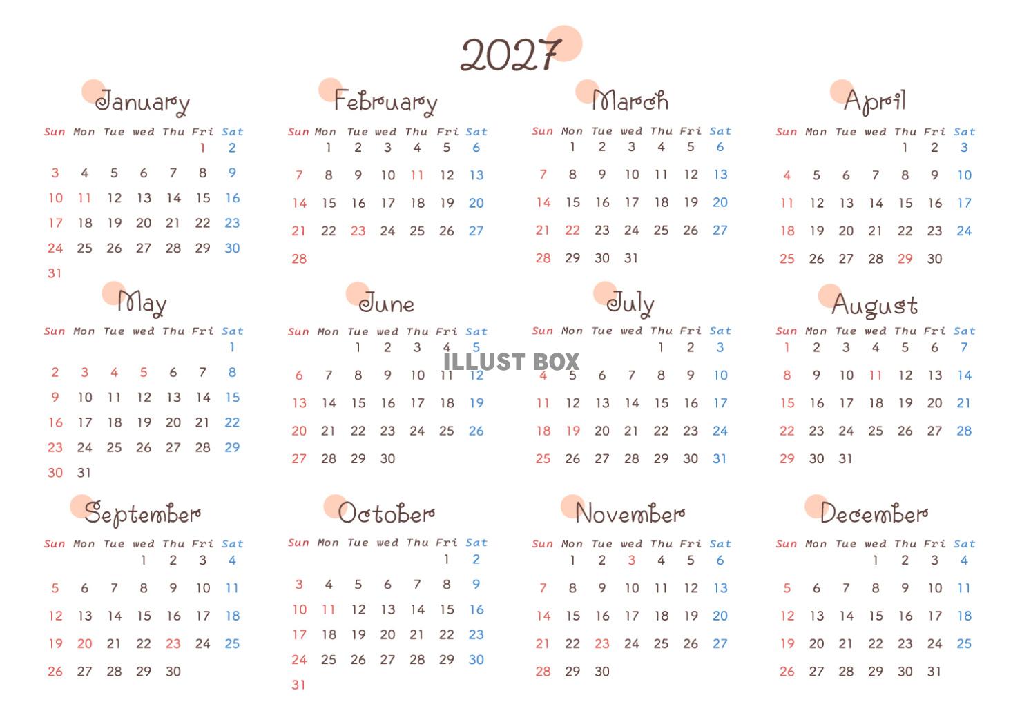 2027年　年間カレンダー