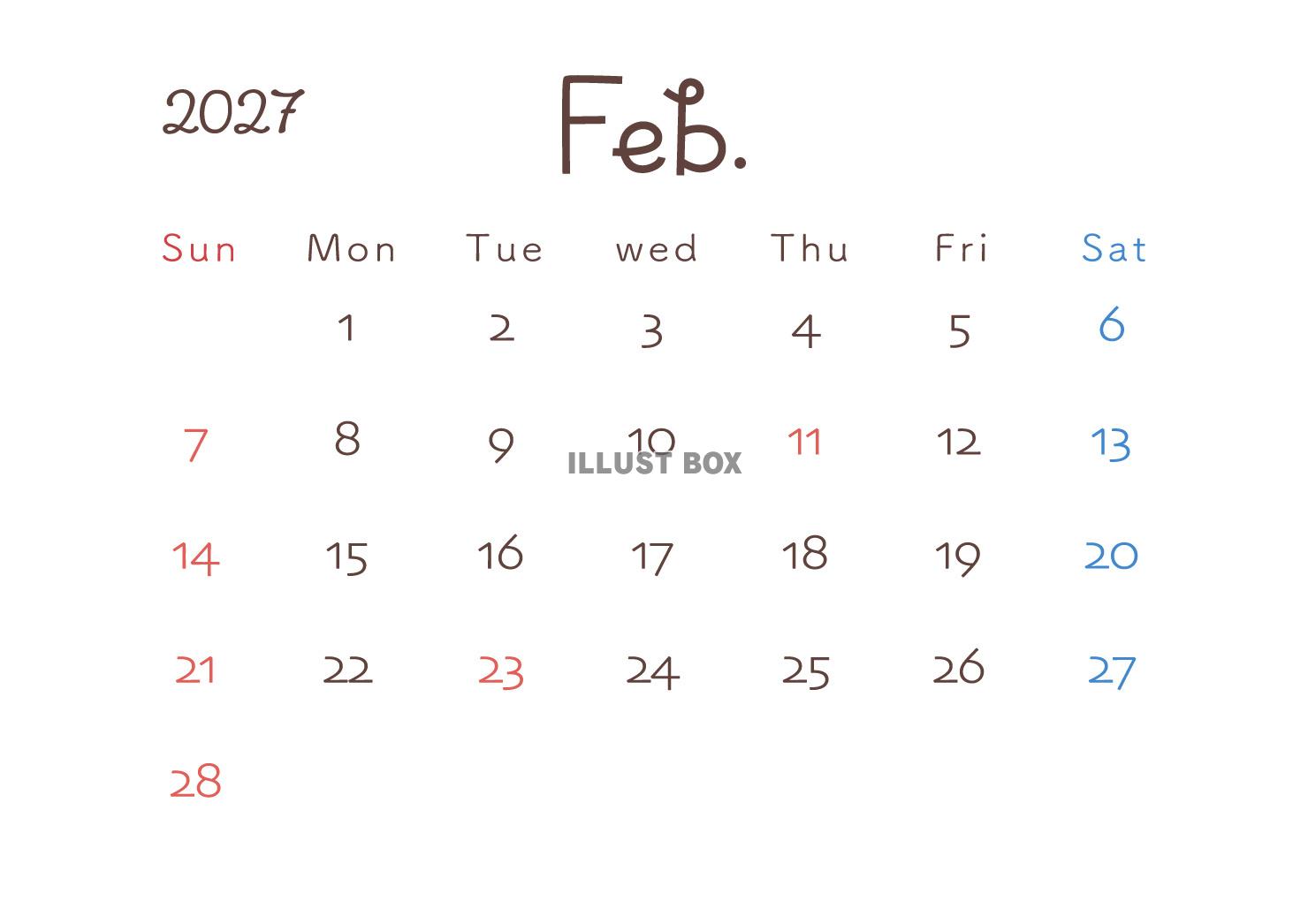 2027年2月カレンダー