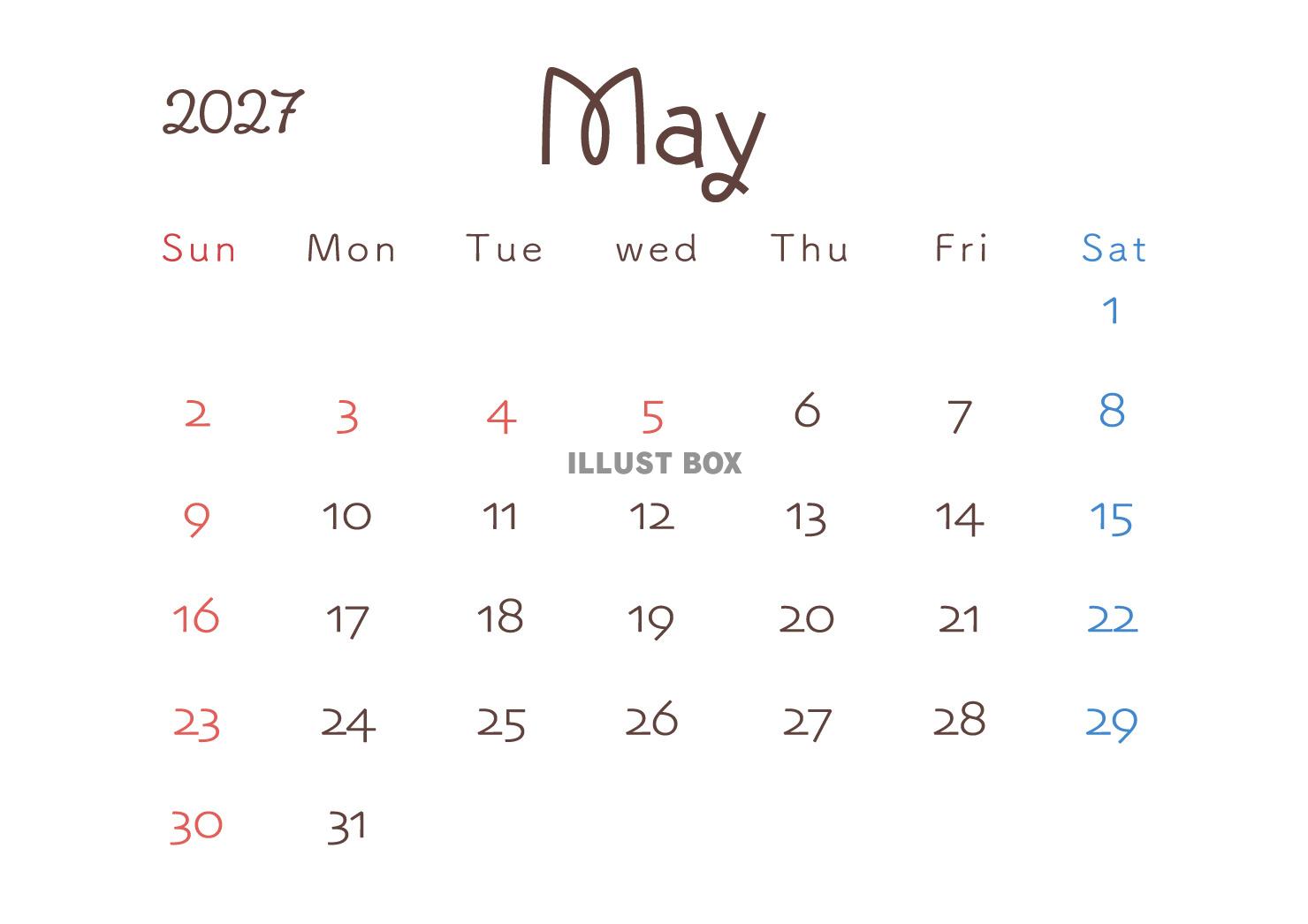 2027年5月カレンダー