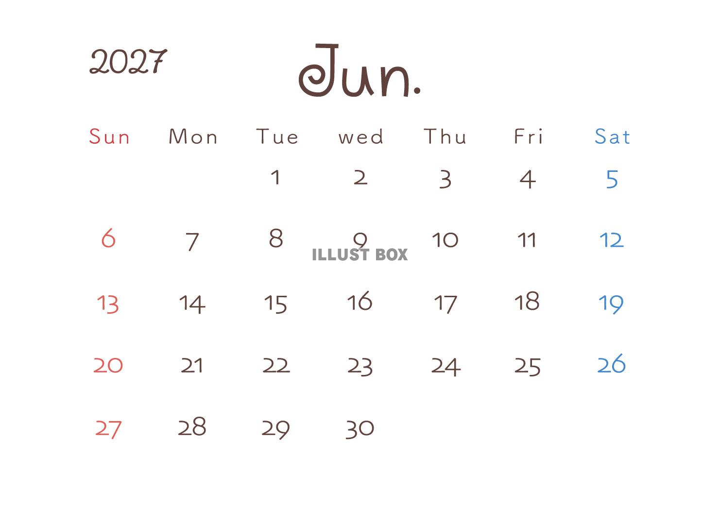 2027年6月カレンダー