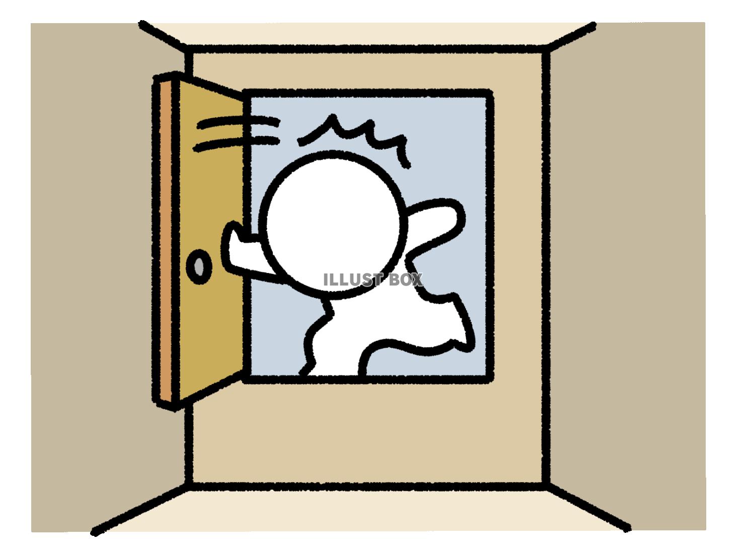 扉を開けた先の段差に驚く棒人間