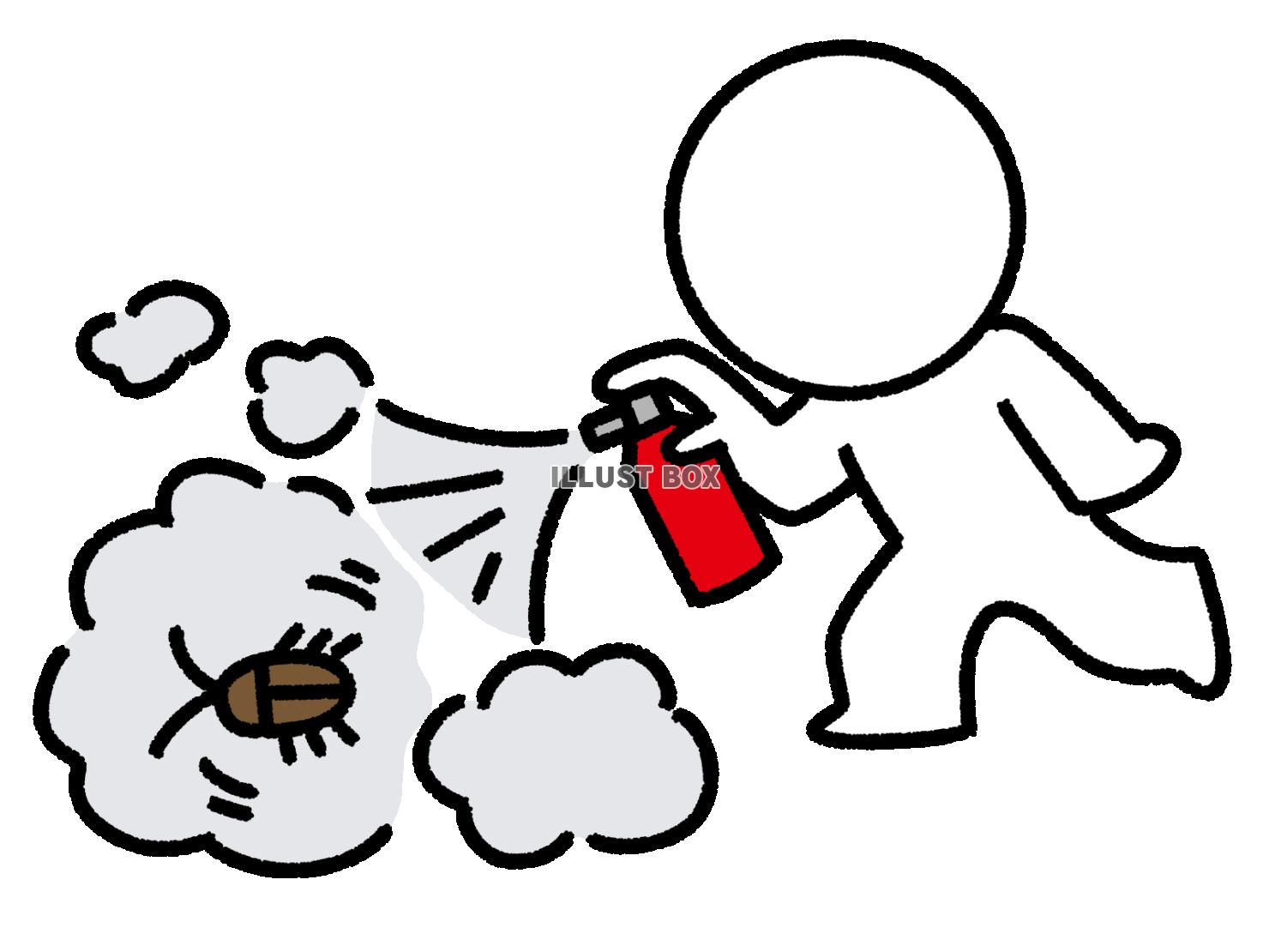ゴキブリに殺虫剤をスプレーする棒人間