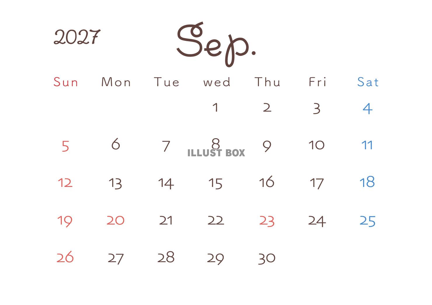 2027年9月カレンダー