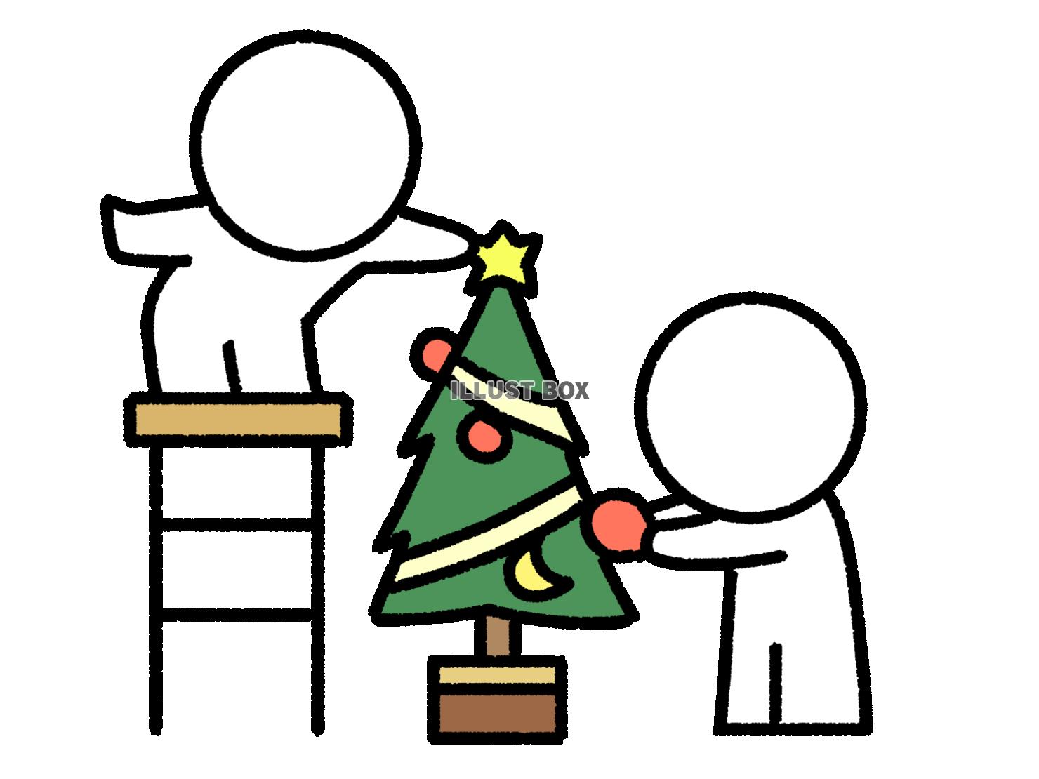 クリスマスツリーを飾る2人の棒人間