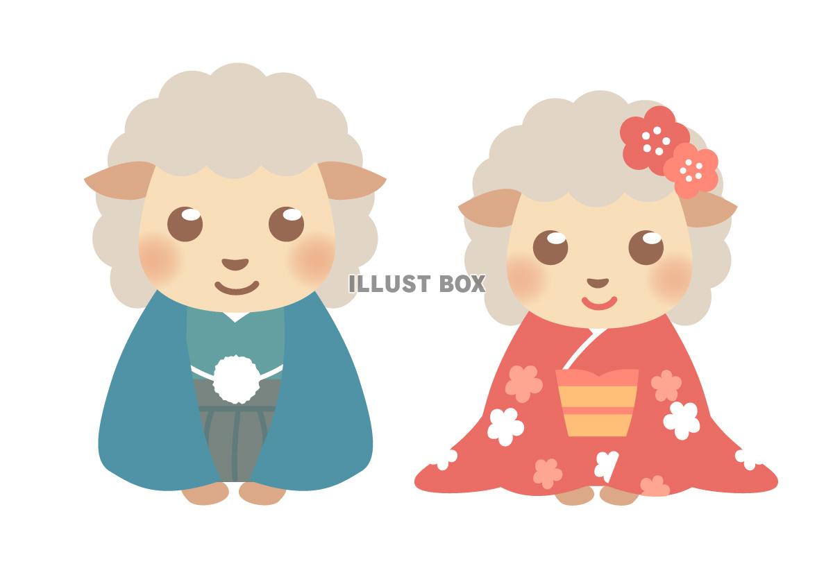 着物を着たかわいい羊
