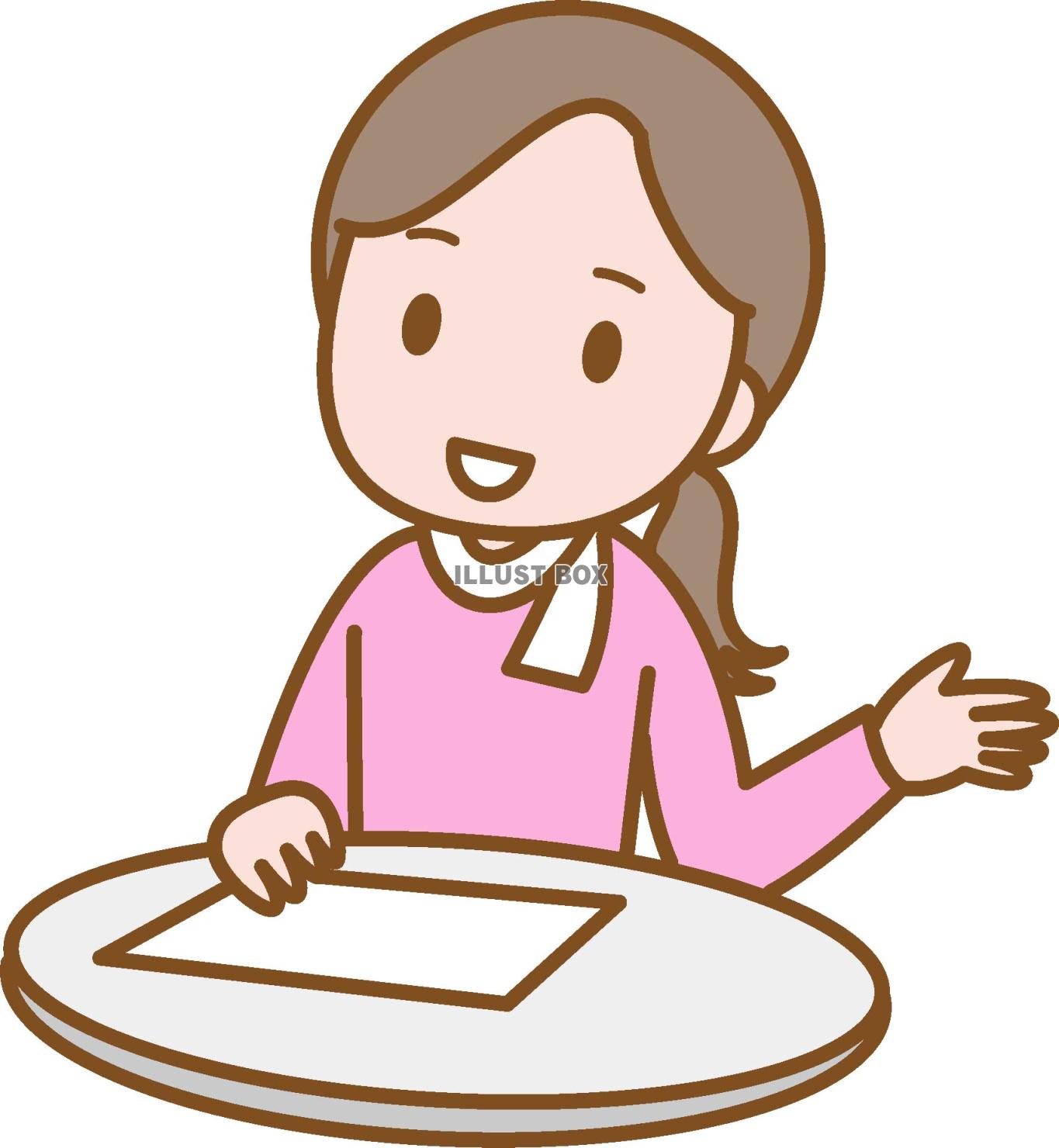 受付、接客をする女性