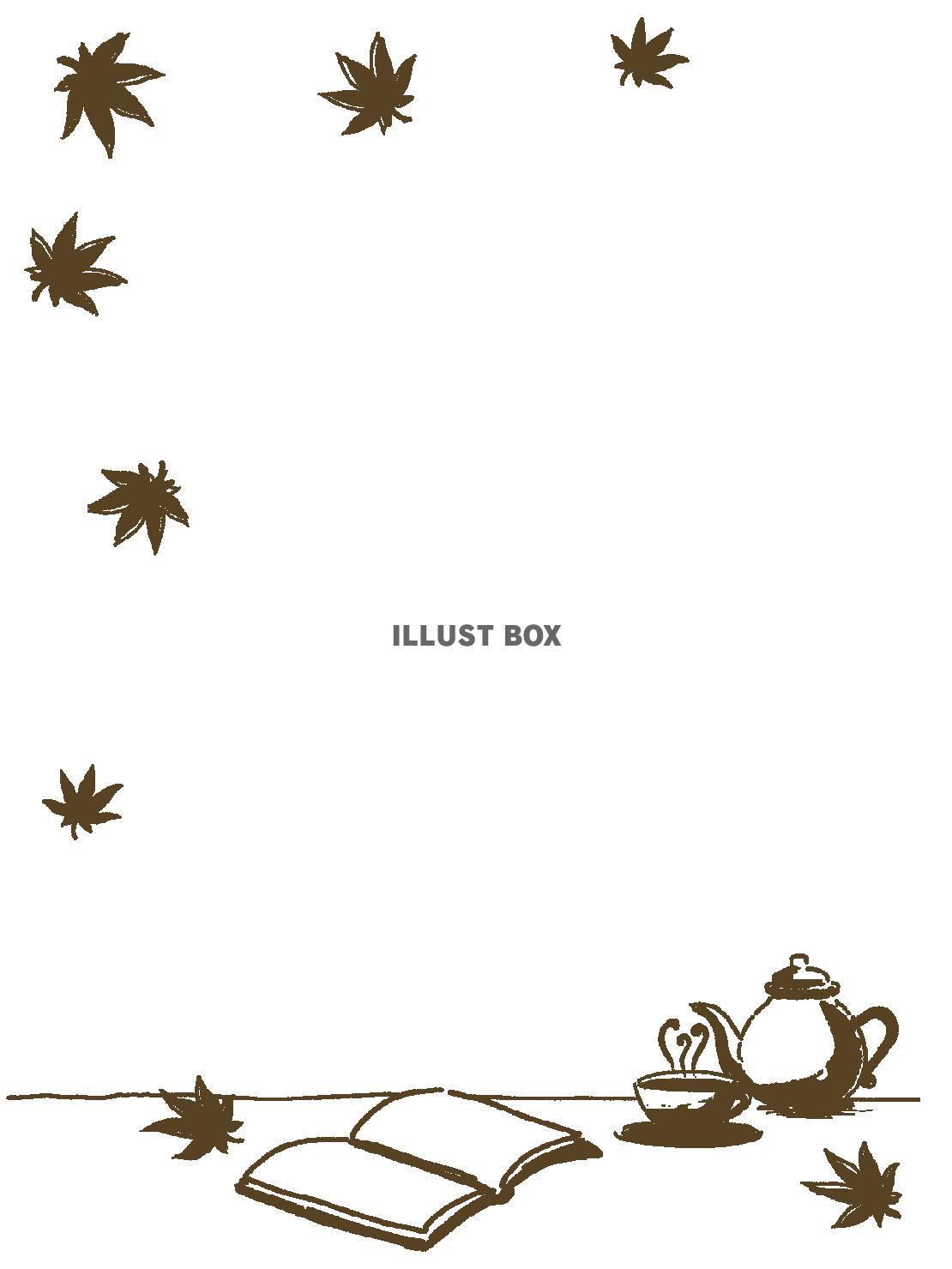 紅茶と本と紅葉のフレーム